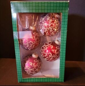 VINTAGE SET OF 4 KREB GLASS CHRISTMAS ORNAMENTS GLITTER